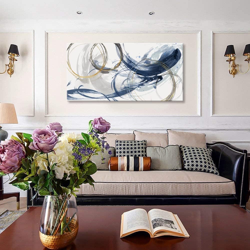 Sxurmtiie Canvas Wall Art Abstract Art Paintings Blue Fantasy Colorful Graffiti on White Background 32inchx48inch Modern Artwork Wall Decor for Living Room Bedroom Kitchen