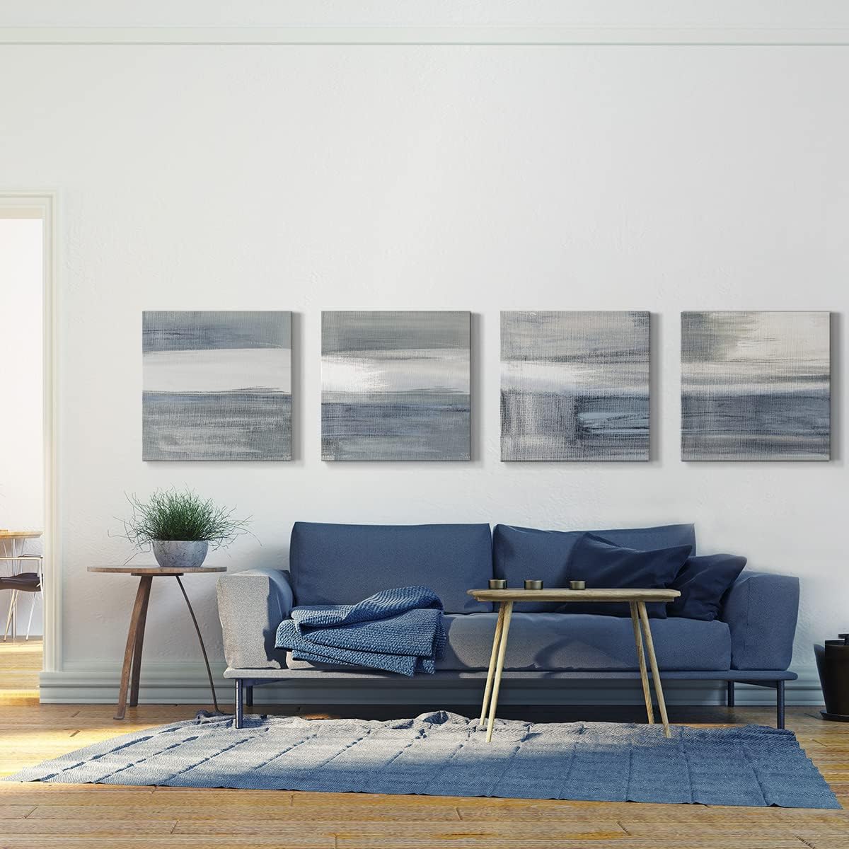 Modern Home Wall Décor Abstract Black and White Grey Canvas Wall Art 24 x 24 inches Set of 4 Framed Artwork for Living Room Bedroom