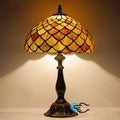 Tiffany Lamp Touch Control Table Lamp Yellow Green Stained Glass Desk Lamp 12X12X19 Inches Fish Scales Style Reading Light