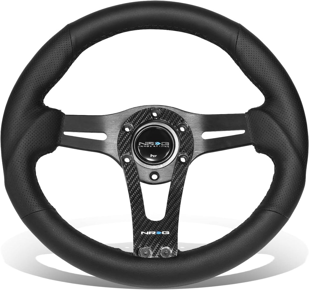 NRG Innovations NRG-RST-002RCF Reinforced Steering Wheel 320mm Sport Lightweight Steering Wheel with Carbon Center Spoke, Black Leather and Rivets