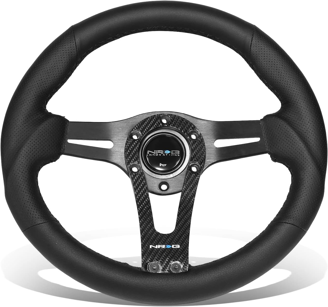 NRG Innovations NRG-RST-002RCF Reinforced Steering Wheel 320mm Sport Lightweight Steering Wheel with Carbon Center Spoke, Black Leather and Rivets