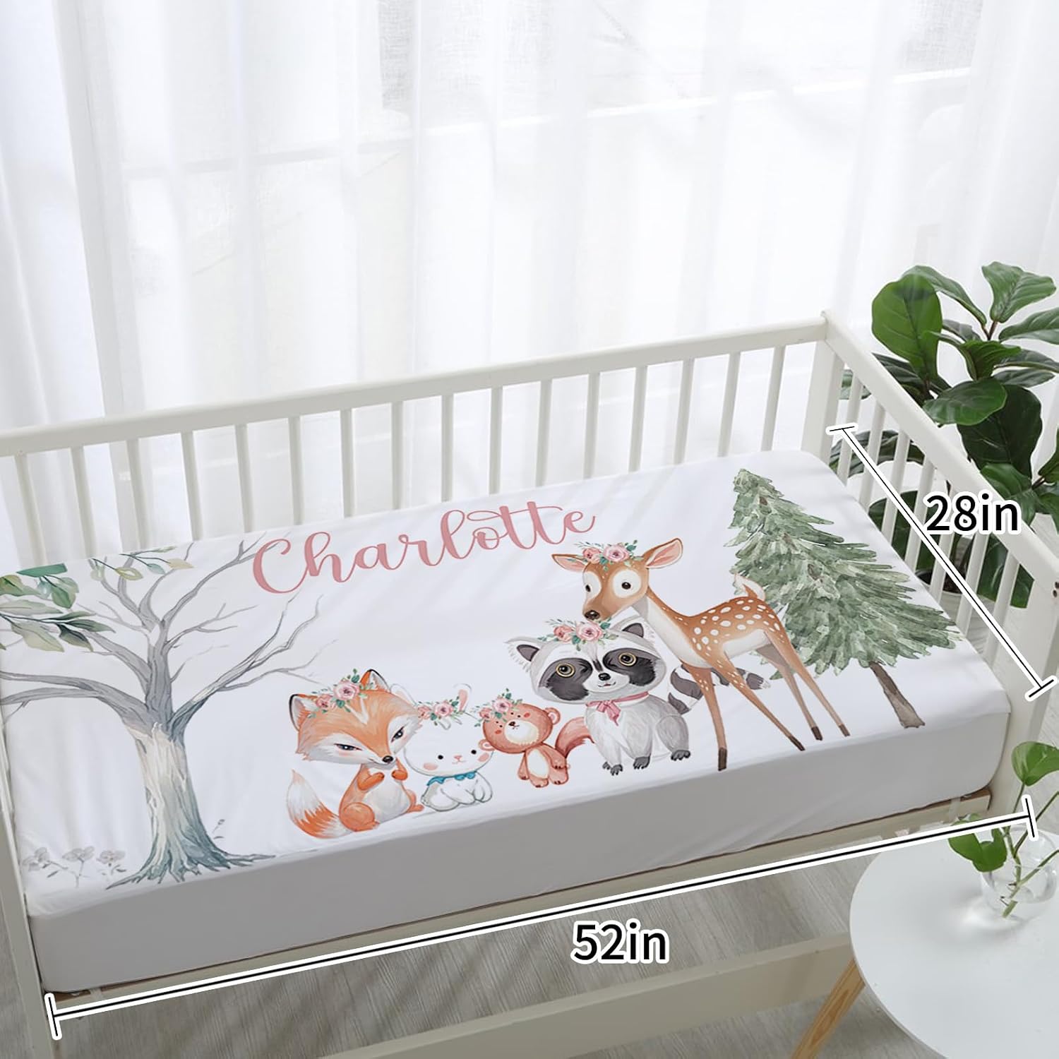 TOOTANN Custom Baby Crib Bedding Set, 5 Pcs Personalized Name Baby Crib Sheets for Kid Toddler Infant, Little Forest Animals Nursery Bedding Set
