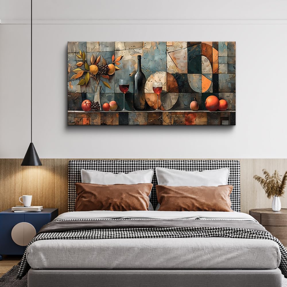 KELIYUAN Large Canvas Wall Art For Kitchen Wall Decor For Living Room Restaurant Pub Decorations Wine Glass Wall Painting Still Life Abstract Pictures Artwork Dining Mural Posters Decor 30'x60'