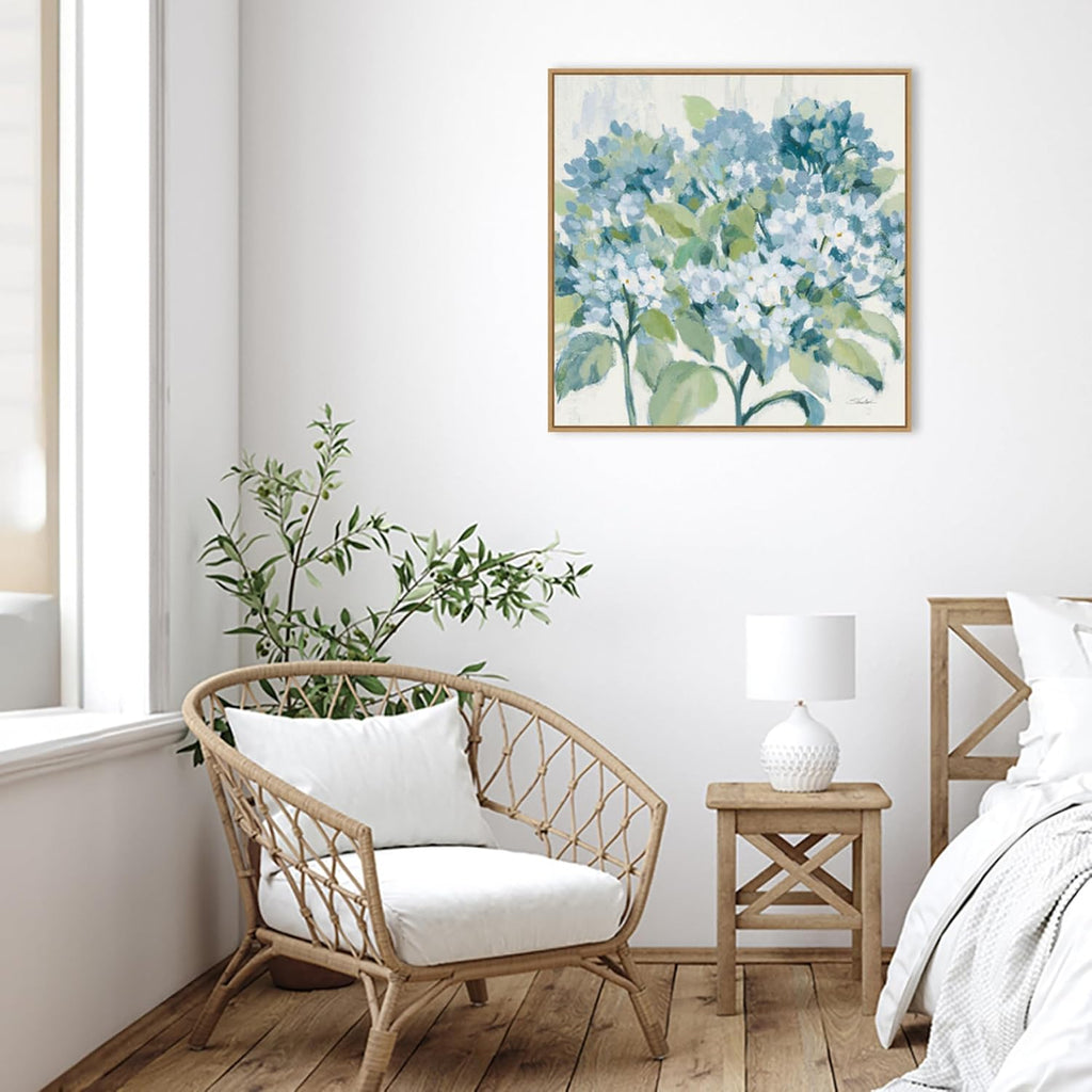 Amanti Art Framed Canvas Wall Art 30x30 Romantic Hydrangeas Blue by Silvia Vassileva, Framed Wall Art Canvas, Flowers Artwork, Modern Decor, Large Poster Painting for Living Room, Bedroom, Bathroom,