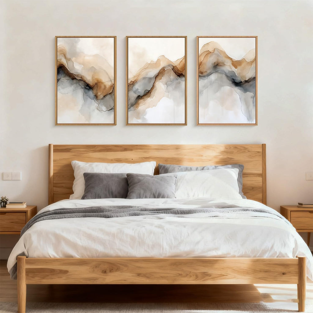 Ausril Abstract Neutral Framed Canvas Wall Art Set, Retro Watercolor Landscape Wall Decor, Modern Texture Art Prints, Minimalist Nature Wall Painting for Living Room, Bedroom, Office 24×36inches