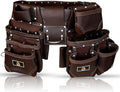 ABRIX Heavy Duty Tool Belt for Men – 4MM Thick Genuine Leather, Brass Buckle & Rivets | Foam Padded Comfort | 28-Pocket Carpenter & Framing Rig | Fits Waist 32 to 52 Inches | Professional Work Belt