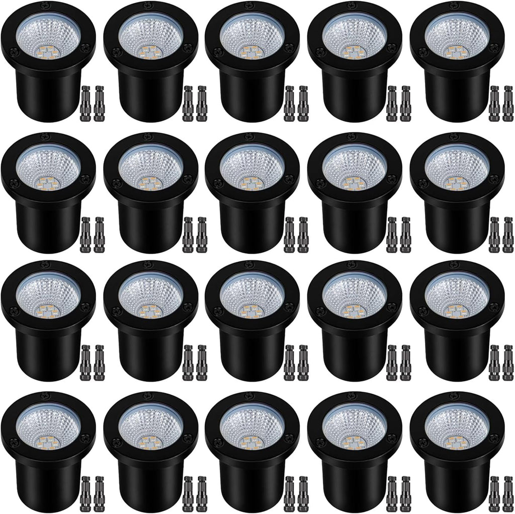 Low Voltage Landscape Lights Well Lights Landscape LED in Ground Light IP67 Waterproof Outdoor Landscape Lighting with Connectors for Pathway Garden Yard Fence Deck (Warm White 3000K)