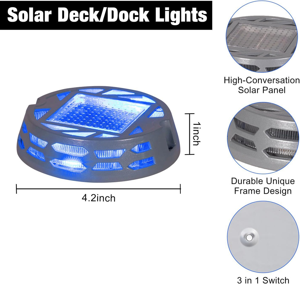 Solar Deck Lights Outdoor Driveway Marker Dock LED Light,3 Lighting Modes,Warm/Bright White and Blue IP67 Waterproof Road Markers for Driveway Sidewalk Garden Pathway Yard