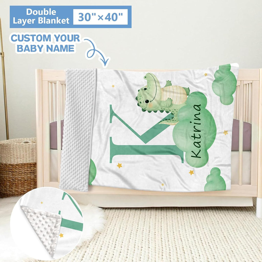 KAINSY Custom Crib Bedding Set, 5 Pcs Personalized Name Monogram Baby Crib Sets for Infants Toddlers, Green Alligator Nursery Bedding Set for Boys Girls, Soft Baby Bedding Sets Customized Gifts