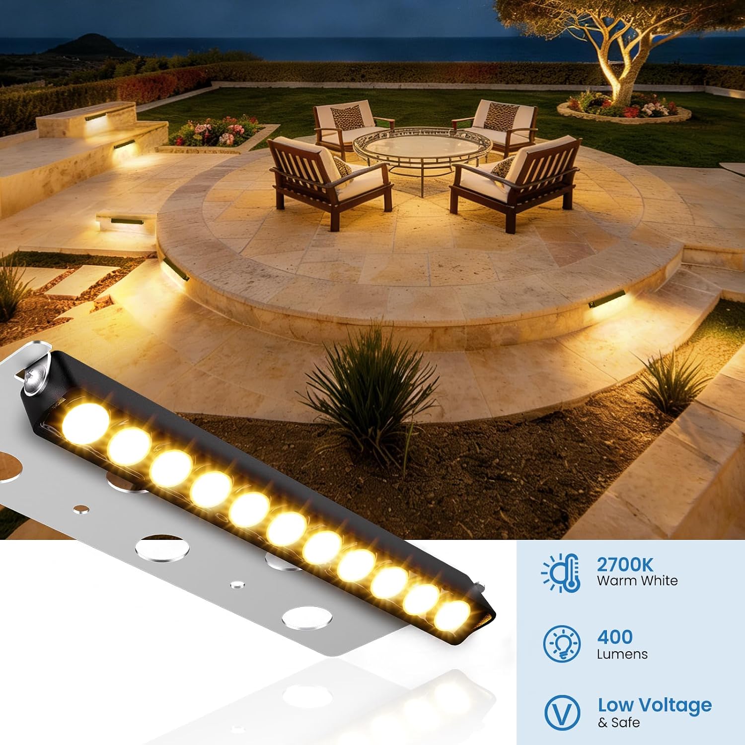ZZXX All-in-One Retaining Wall Lights with Transformer, 2700K Hardscape Lighting, Low Voltage Landscape Lighting, IP68 Waterproof Outdoor Step Lights Fence Decor for Patio Stairs, 3W Lights 12-Pack