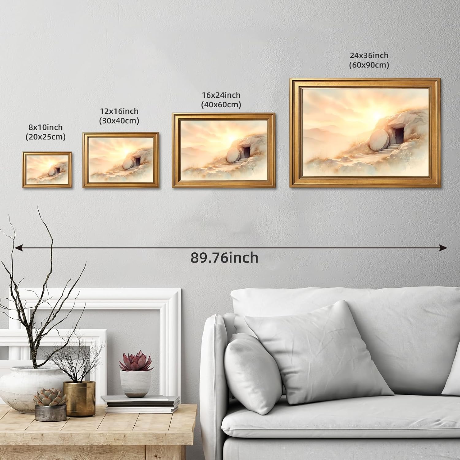 Framed Empty Tomb Easter Morning Painting Wall Art He Is Risen Canvas Print Watercolor Christian Jesus Resurrection Poster Easter Picture Bible Verse Scripture Decor for Church Prayer Room 24x36inch