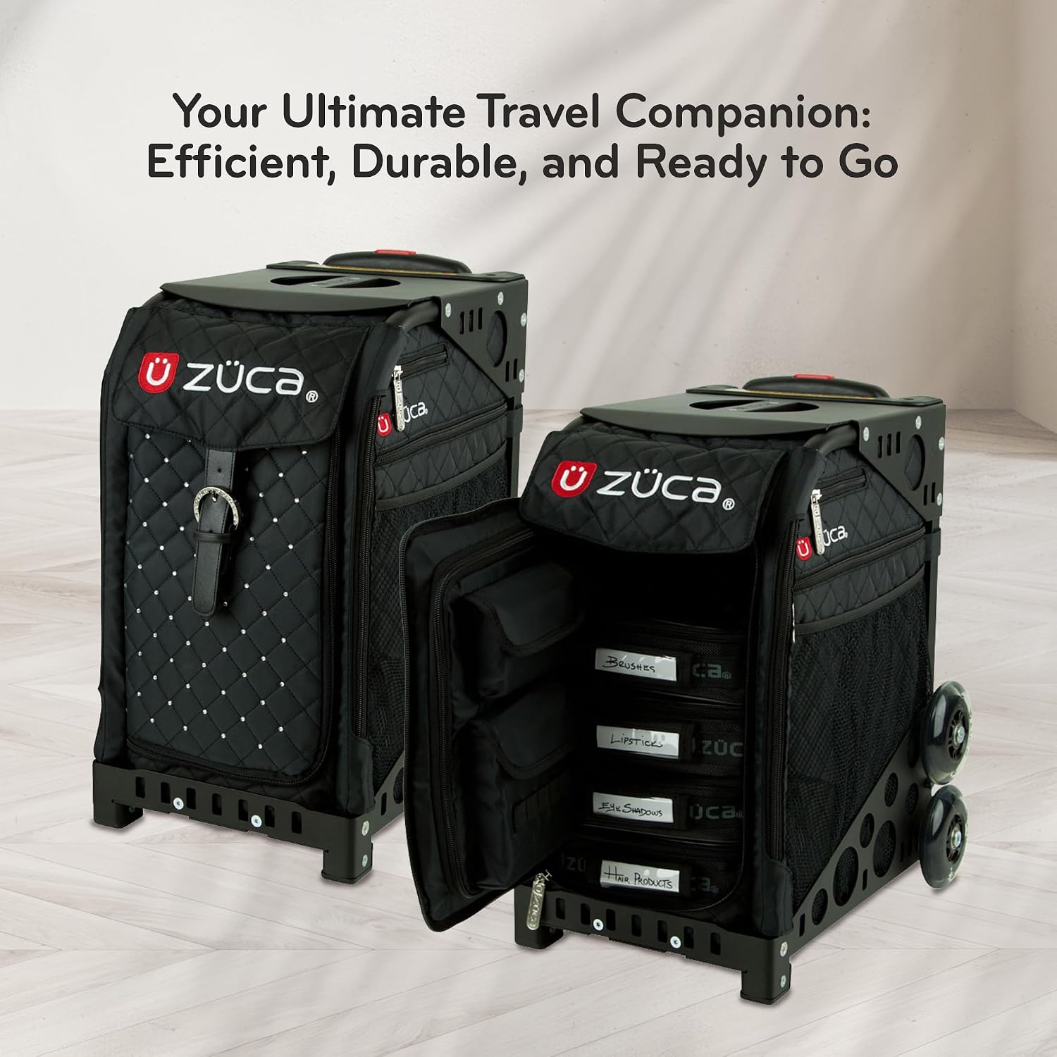ZUCA Travel Cases for Artists & Professionals - Makeup Case with 4 Vinyl Utility Pouches, Travel Cover, 41' Telescoping Handle, Rolling Wheels & Sturdy Aluminum Frame for Makeup Artists and Creatives