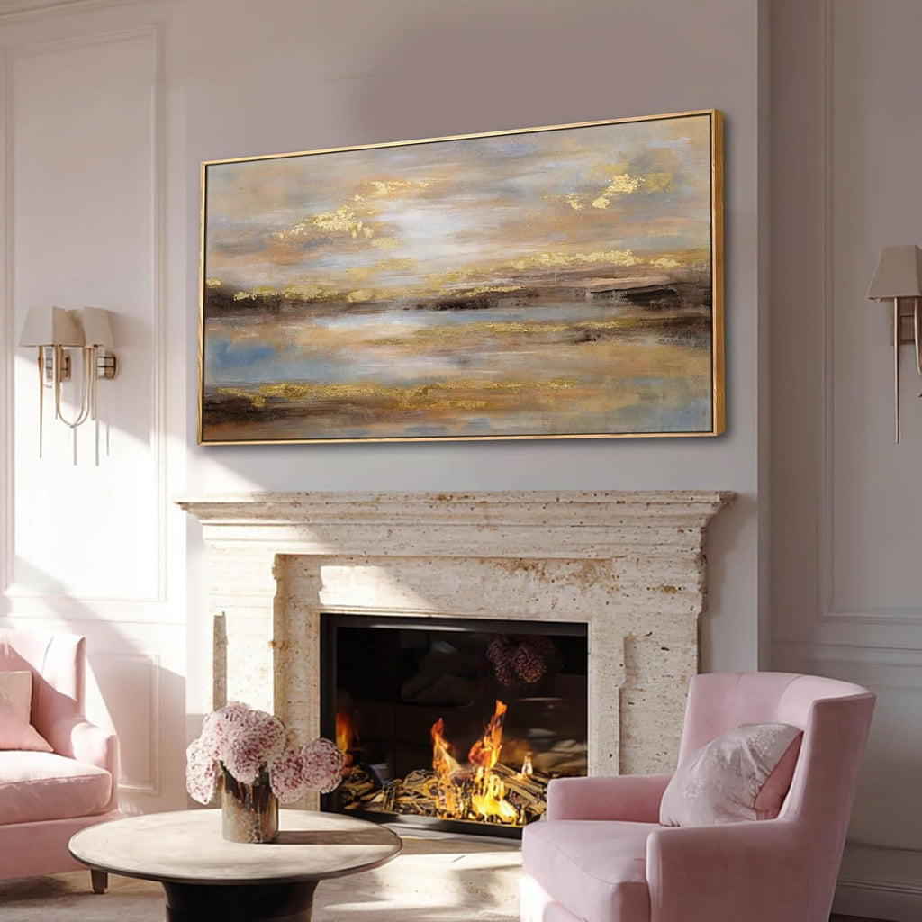 Gold Abstract Wall Art Decor Neutral Canvas Pictures Wooden Framed Wall Decor Colorful Art Prints for Living Room Dining Room Bedroom 24x48 Inch