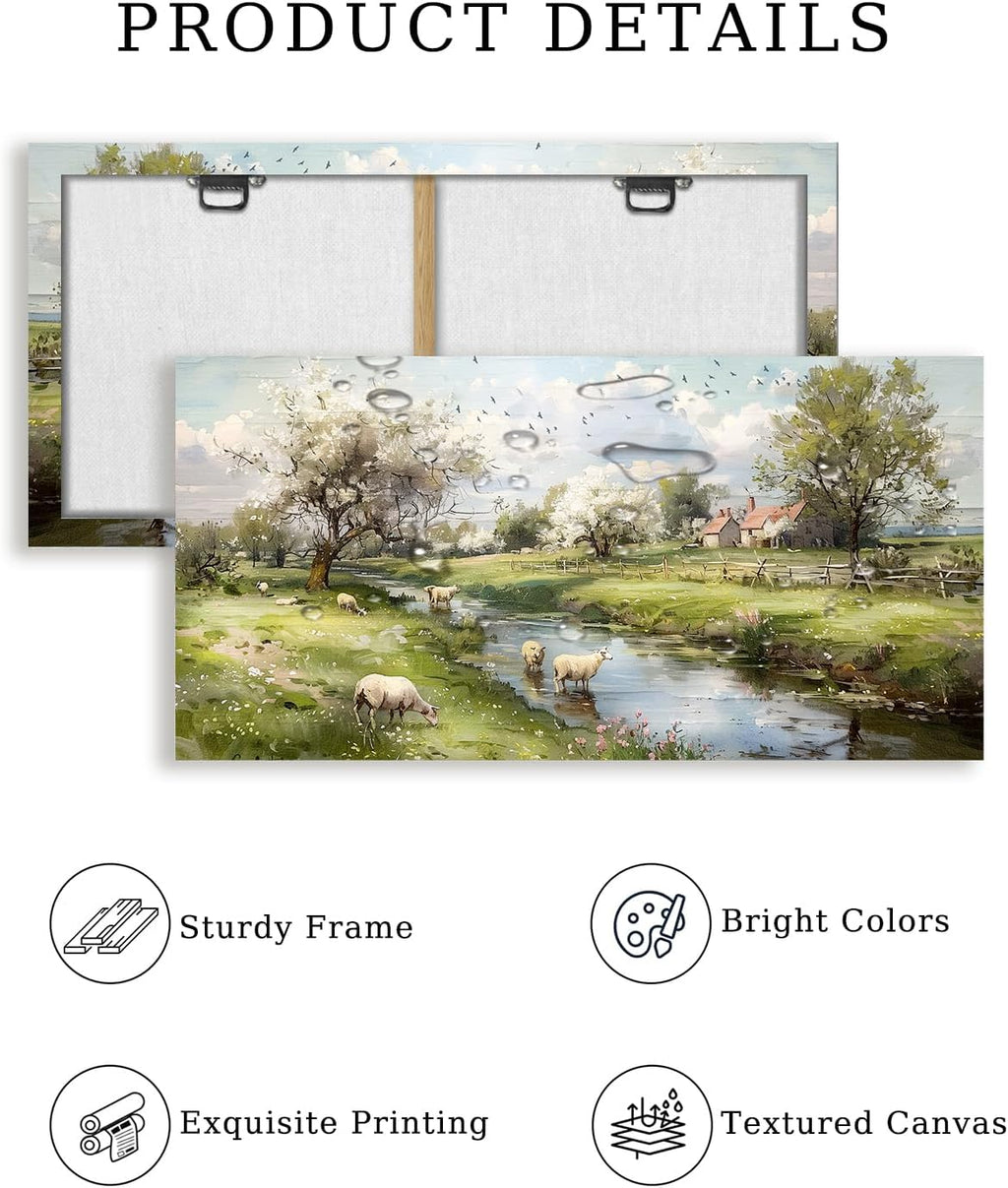 crmotu Landscape Wall Art, Nature Wall Decor, Oversized Wall Art, Riverside Scenic Canvas Art Prints, Modern Farm Aesthetic Paintings Wall Decor Living Room Bedroom Dining Room Farmhouse 29'X57'