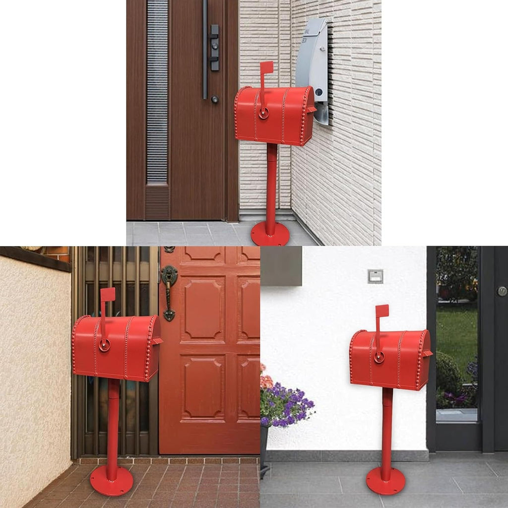 Handmade Iron Mailbox Outdoor Rainproof Mailboxes Flip-top Send Opening Full-Open Door Design Vertical Parcel Boxes with Rod