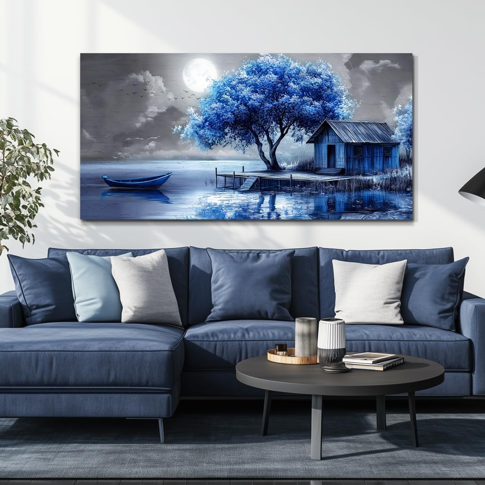 QIYILEXWART Canvas Wall Art For Living Room Large Wall Decor For Office Bedroom Decorations Blue Tree Landscape Pictures Abstract Painting Artwork Room Wall Mural Aesthetic Home Decor 30x60 In
