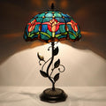 Tiffany Table Lamp, Stained Glass Desk Light, W12H19 Inch, Metal Leaf Base (Tulip Style)