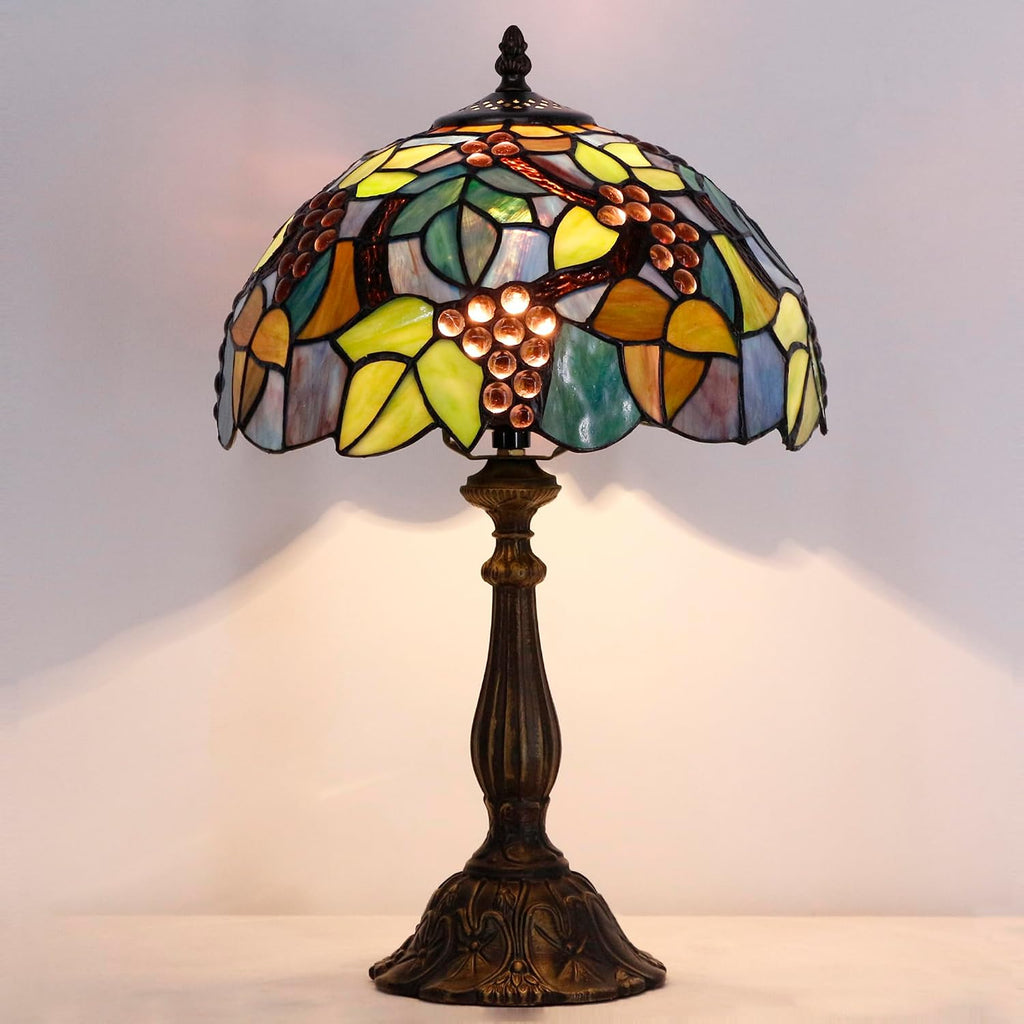 Tiffany Stained Glass Touch Control Table Lamp Purple Grape Style 12×12×19 Inches Desk Reading Light Bedroom Office