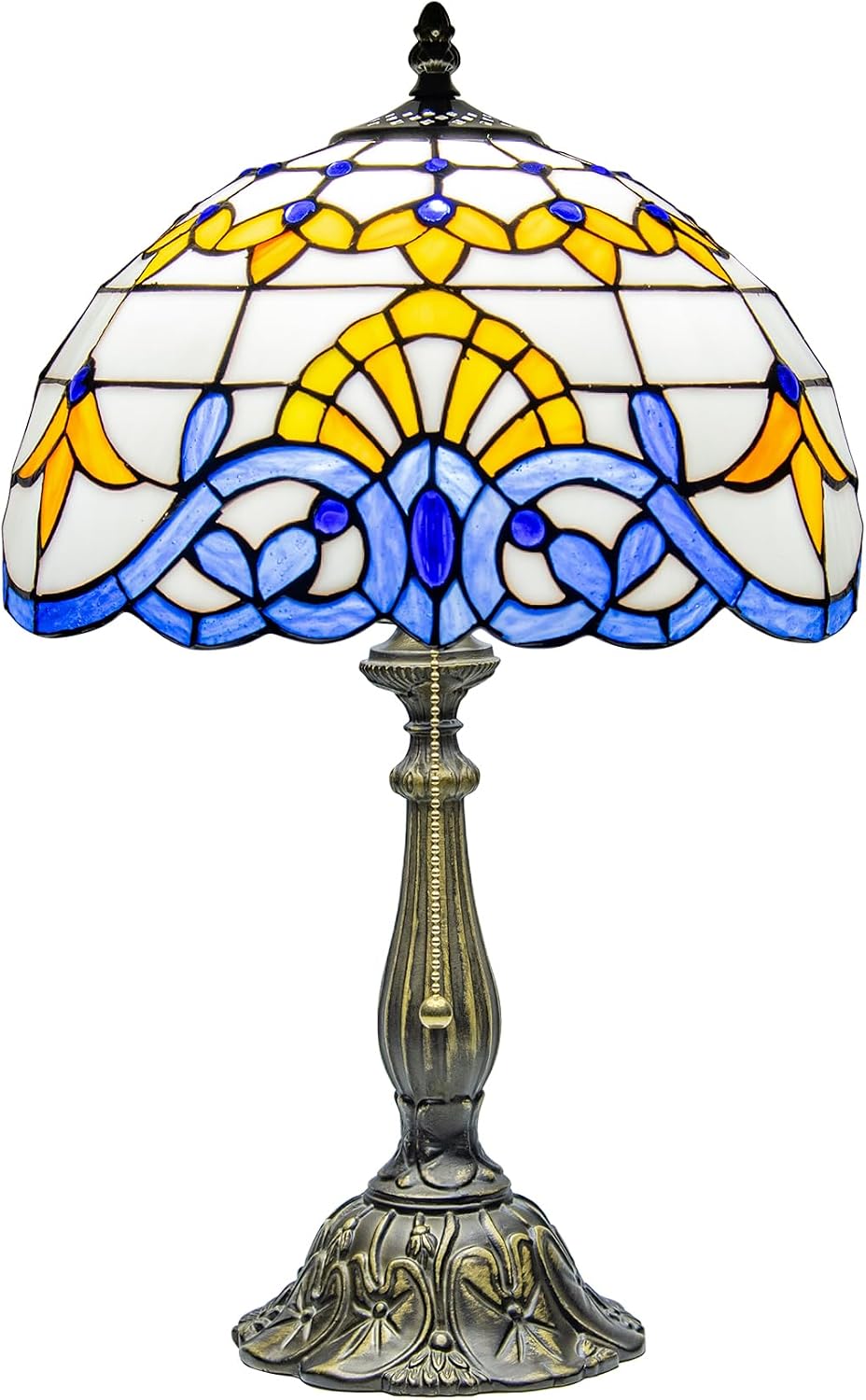 Tiffany Style Table Lamp Vintage Stained Glass Desk Lamp Blue Baroque Bedside Reading Light Decor Bedroom Living Room Home Office D12 xH18