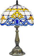 Tiffany Style Table Lamp Vintage Stained Glass Desk Lamp Blue Baroque Bedside Reading Light Decor Bedroom Living Room Home Office D12 xH18