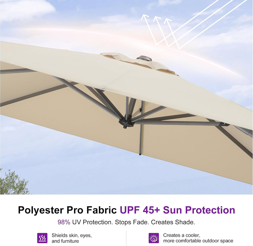 PURPLE LEAF 9' X 11.5' Patio Umbrella Outdoor Cantilever Rectangle Umbrella Aluminum Offset Umbrella with 360-degree Rotation for Garden Deck Pool Patio, Beige