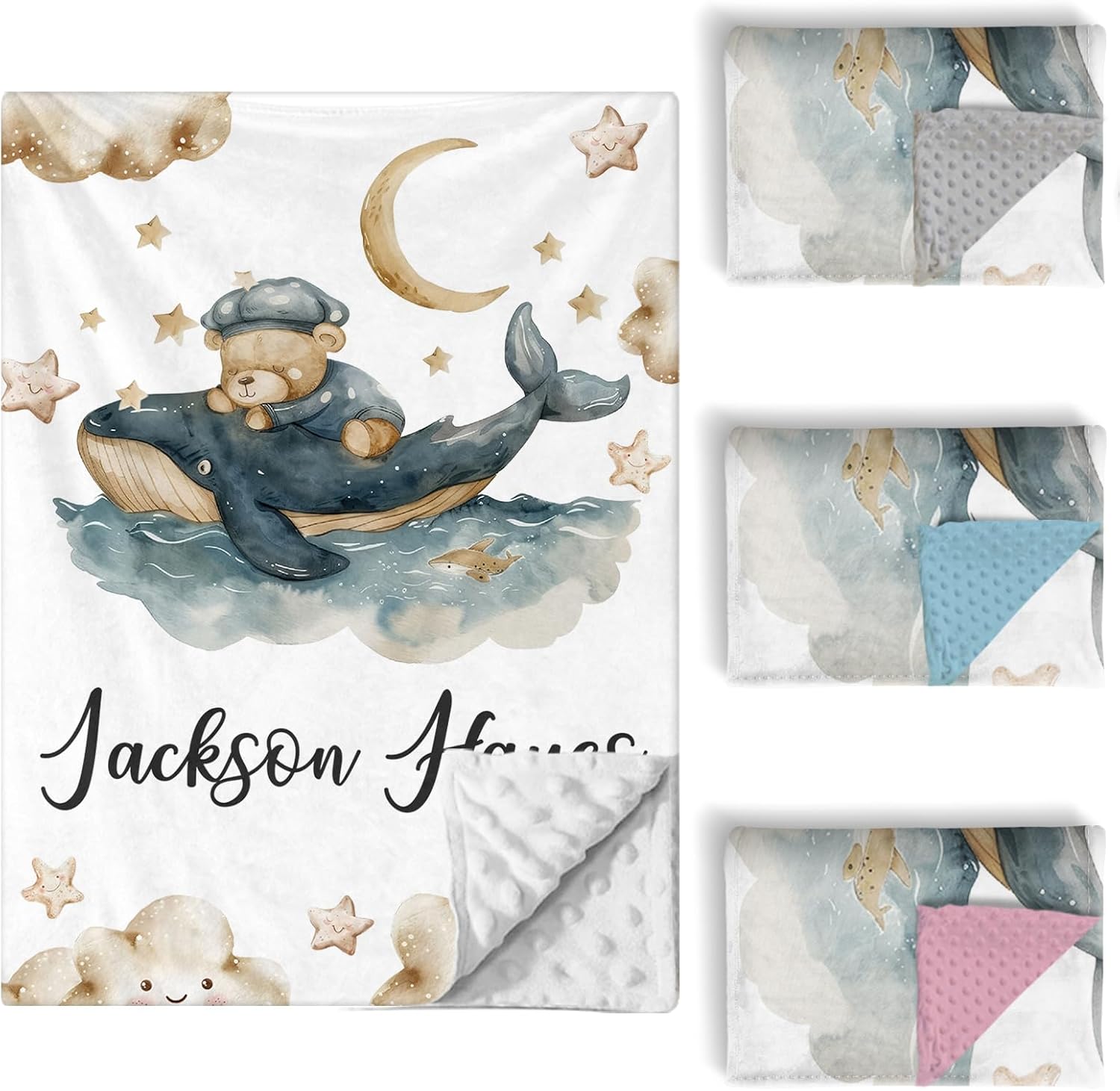 Custom Baby Crib Bedding Set, 5 PCS Personalized Name Baby Crib Sets for Girls Boys, Sleeping Bear Theme Nursery Bedding Sets for Infant Toddler, Double Layer Flannel Bed Set Customized Gifts