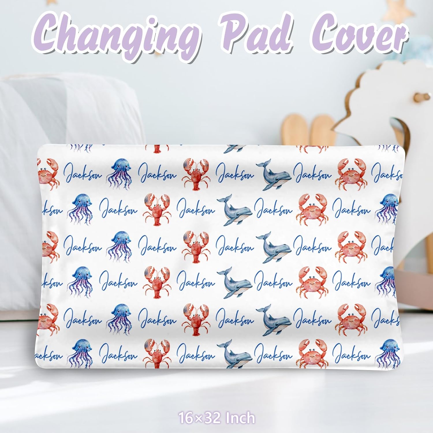 Personalized Baby Crib Bedding Set, 5 Pcs Custom Name Nursery Bedding Set for Girls Boys, Ocean Animals Baby Crib Set for Toddlers Infants, Double Layer Bedding Crib Sets Customized Gifts