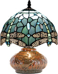 Small Tiffany Table Lamp Mini Mushroom Stained Glass Lamp Memory Sympathy lamp 10X11 Inch (Sea Blue Dragonfly)