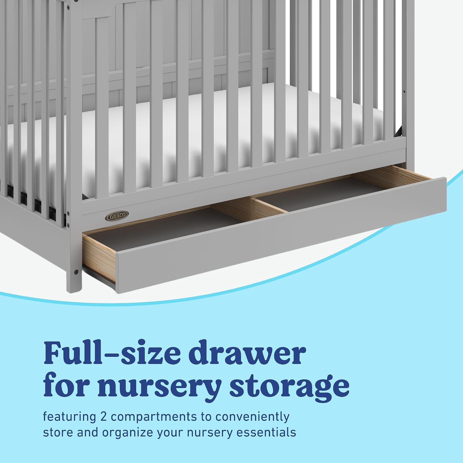 Graco Hadley 5-in-1 Convertible Crib with Drawer – GREENGUARD Gold Certified, Fits Standard Crib Mattress, Converts to Toddler Bed, Daybed and Full Bed, 4 Adjustable Mattress Heights (Pebble Gray)