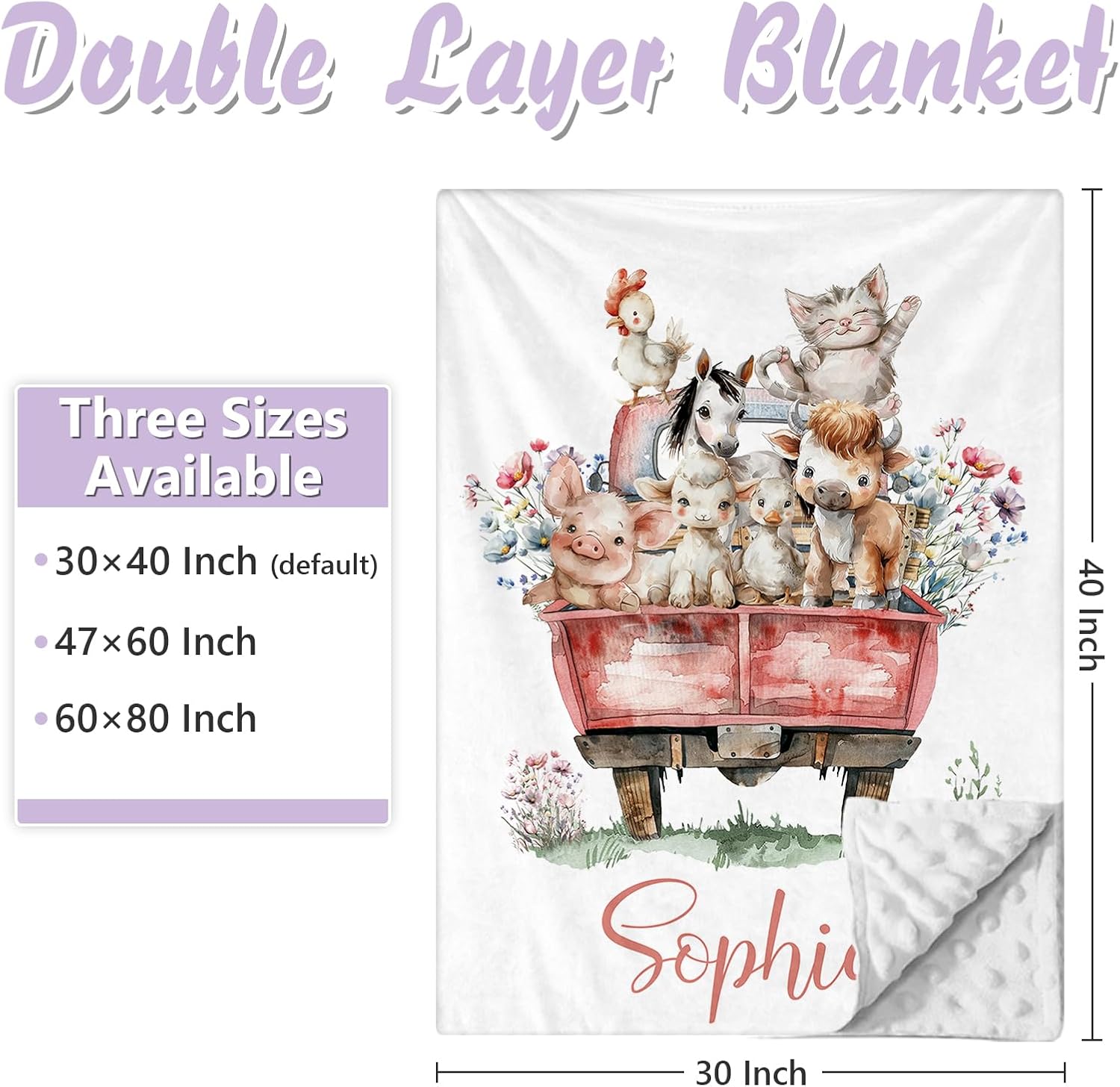 Personalized Baby Crib Bedding Set, 5 Pcs Custom Name Nursery Bedding Set for Girls Boys, Cute Farm Animals Baby Crib Set for Toddlers Infants, Double Layer Bedding Crib Sets Customized Gifts