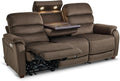 MCombo 87.2'' Wall Hugger Power Recliner Sofa with Drop Down Table, Reclining Sofa with Adjustable Headrest, USB Charge Ports, Reading Lamp, for Living Room, RVs, Fabric, ST258M3 (3-Seater, Coffee)