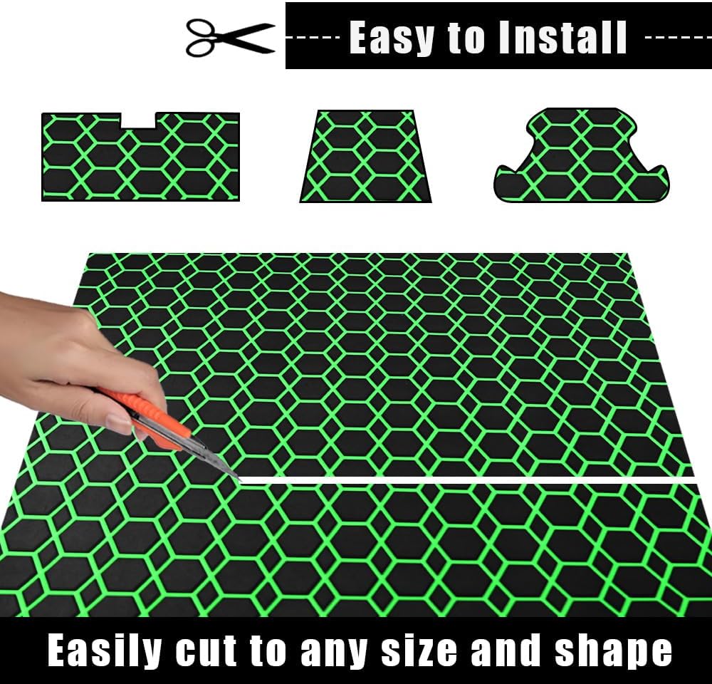 98.4'X43.31' Diamonds and Hexagons EVA Self-Adhesive Boat Flooring and Decorative Fish for Yacht Pool Boat Flooring Sheet Thick Non-Skid mat (Black and Green, 98.4'X43.31')