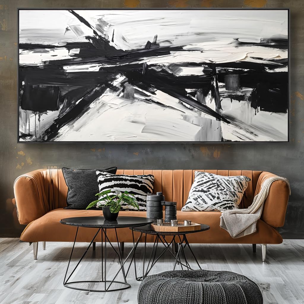 Wall Art Abstract Canvas Painting Black and White Modern Artwork for Living Room Bedroom Dining Room Home Office Decor 30'x60' with Framed