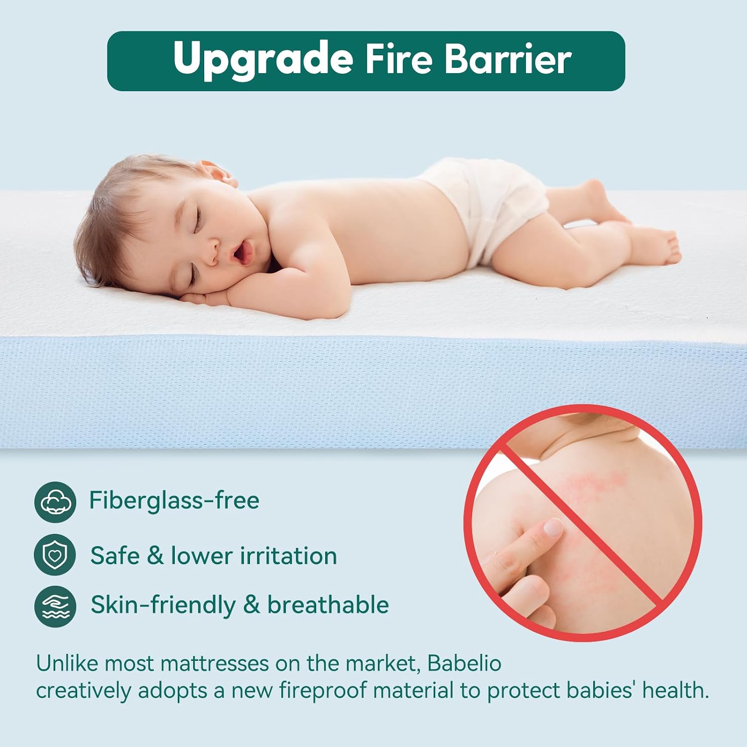 Babelio Toddler Mattress for Crib Memory Foam 2 Stage Standard Size, with Removable Waterproof Tencel Cover Blue and White