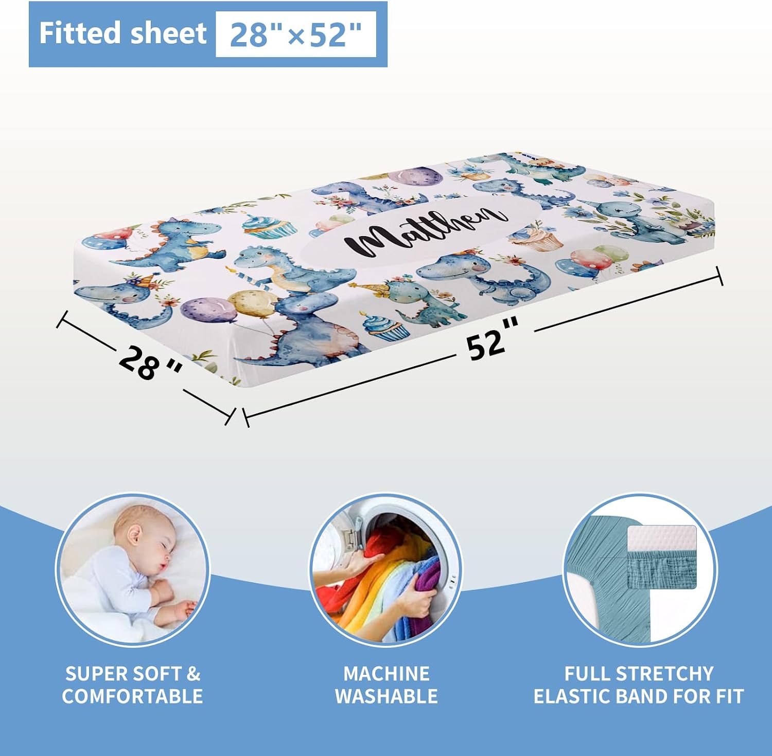 KAINSY Custom Crib Bedding Set 5 Piece for Baby Boys – Personalized Dinosaur Theme, Newborn Sleep Set, Nursery Decor, Toddler Room Essentials, Infant Sleep, Baby Room Accessories, Baby Gift
