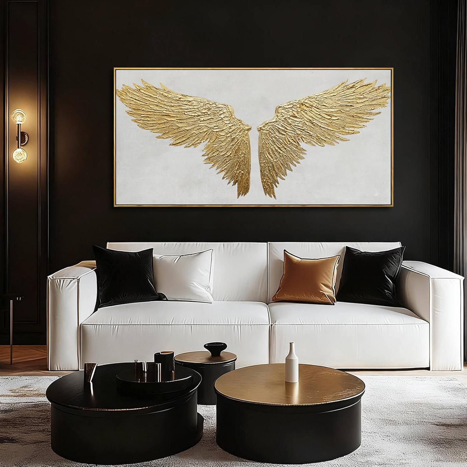Abstract Wall Art Gold and White Pictures Wall Decor for Living Room Bird Minimalist Art Framed Canvas Artwork for Office Dining Room 24x48 Inch