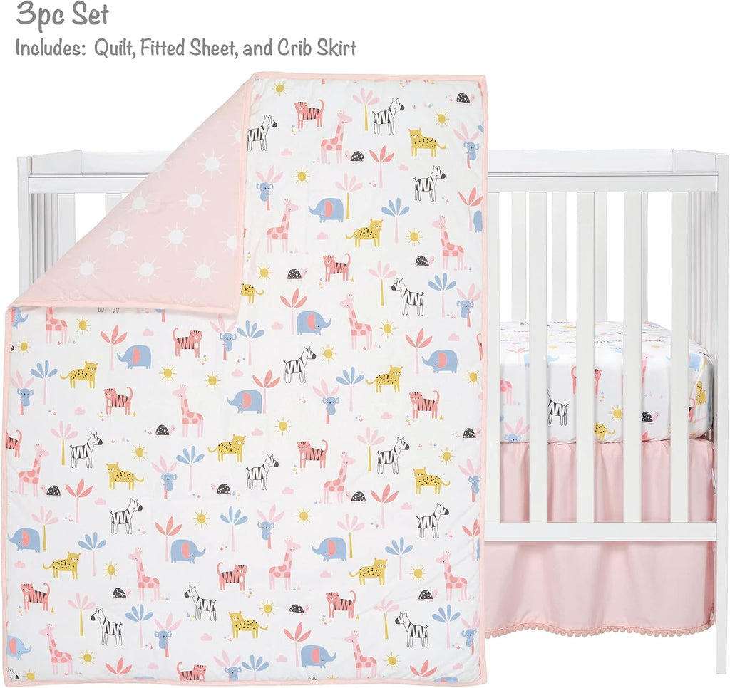 Lambs & Ivy Snuggle Jungle Pastel Safari Cotton Jersey 3-Piece Crib Bedding Set