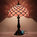 Tiffany Lamp Touch Control Table Lamp Pink Bead Style Stained Glass Desk Light 12X12X19 Inches Reading Light for Bedroom Living Room Home Decor Gift