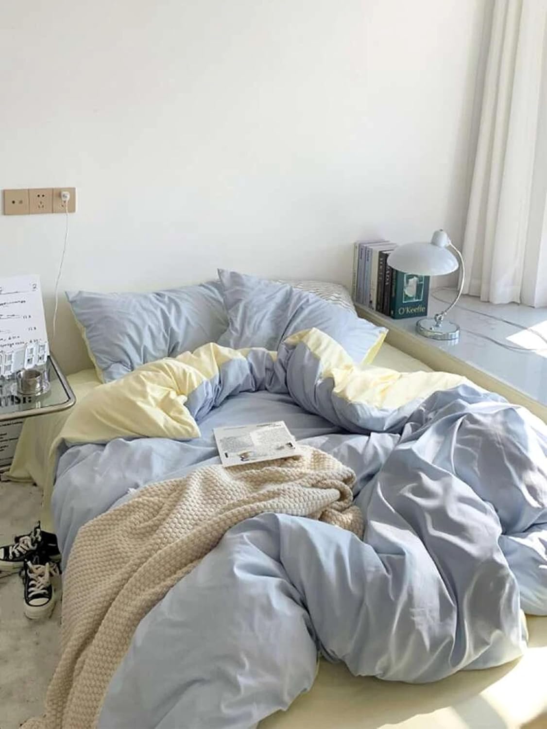 Cotton Dual Color Duvet, Sky Blue and Yellow Pastel Combination Bedding Set for Lovely Home Decor, Cal King, Oversize, Queen, Toddler Duvet Bedding Set (Over Size 120X120)