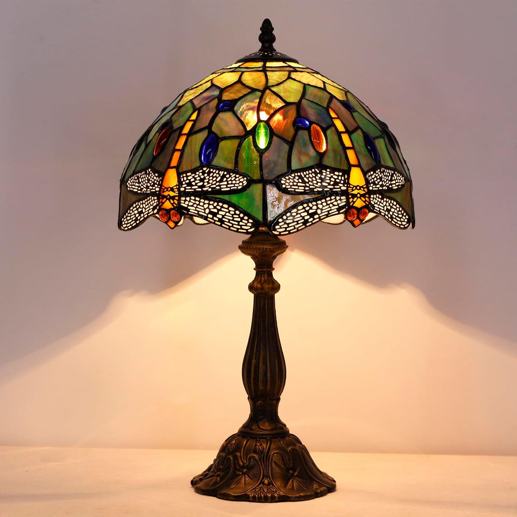 Tiffany Lamp Touch Control Table Lamp Brown Yellow Stained Glass Desk Lamp 12X12X19 Inches Dragonfly Style Reading Light
