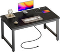 Huuger 48 x 24 inch Desk with Power Outlets & USB-C, Deeper & Thicker Desktop, Robust Metal Tubes, Computer Desk, Heavy Duty Office Desk, Work Gaming Desk for Home Office, Black