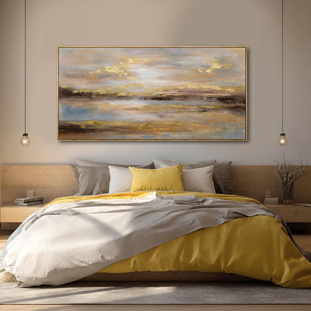 Gold Abstract Wall Art Decor Neutral Canvas Pictures Wooden Framed Wall Decor Colorful Art Prints for Living Room Dining Room Bedroom 24x48 Inch