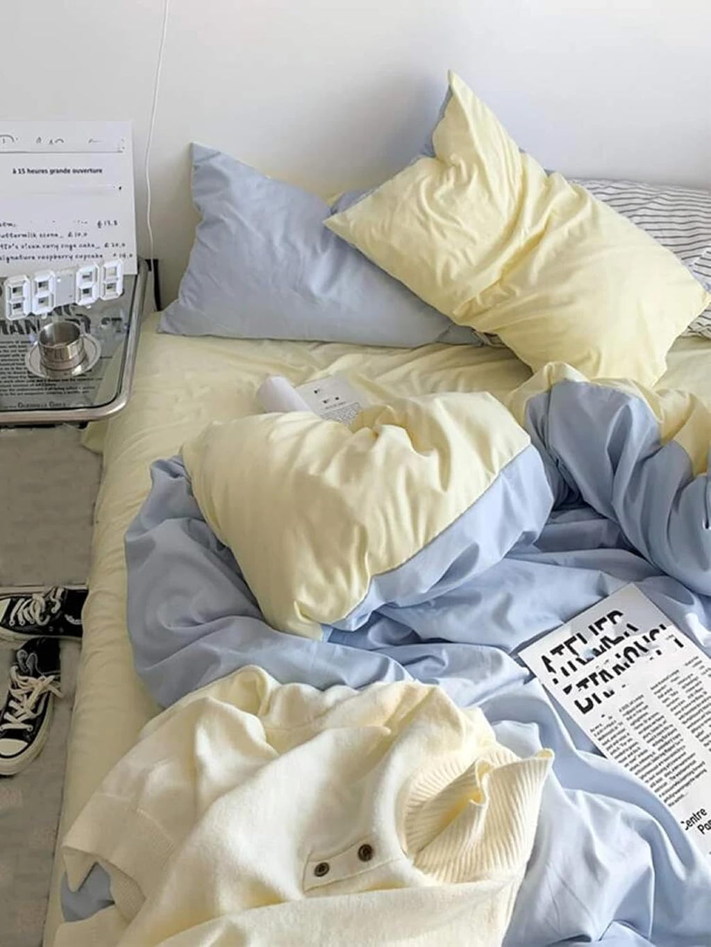 Cotton Dual Color Duvet, Sky Blue and Yellow Pastel Combination Bedding Set for Lovely Home Decor, Cal King, Oversize, Queen, Toddler Duvet Bedding Set (Over Size 108X108)