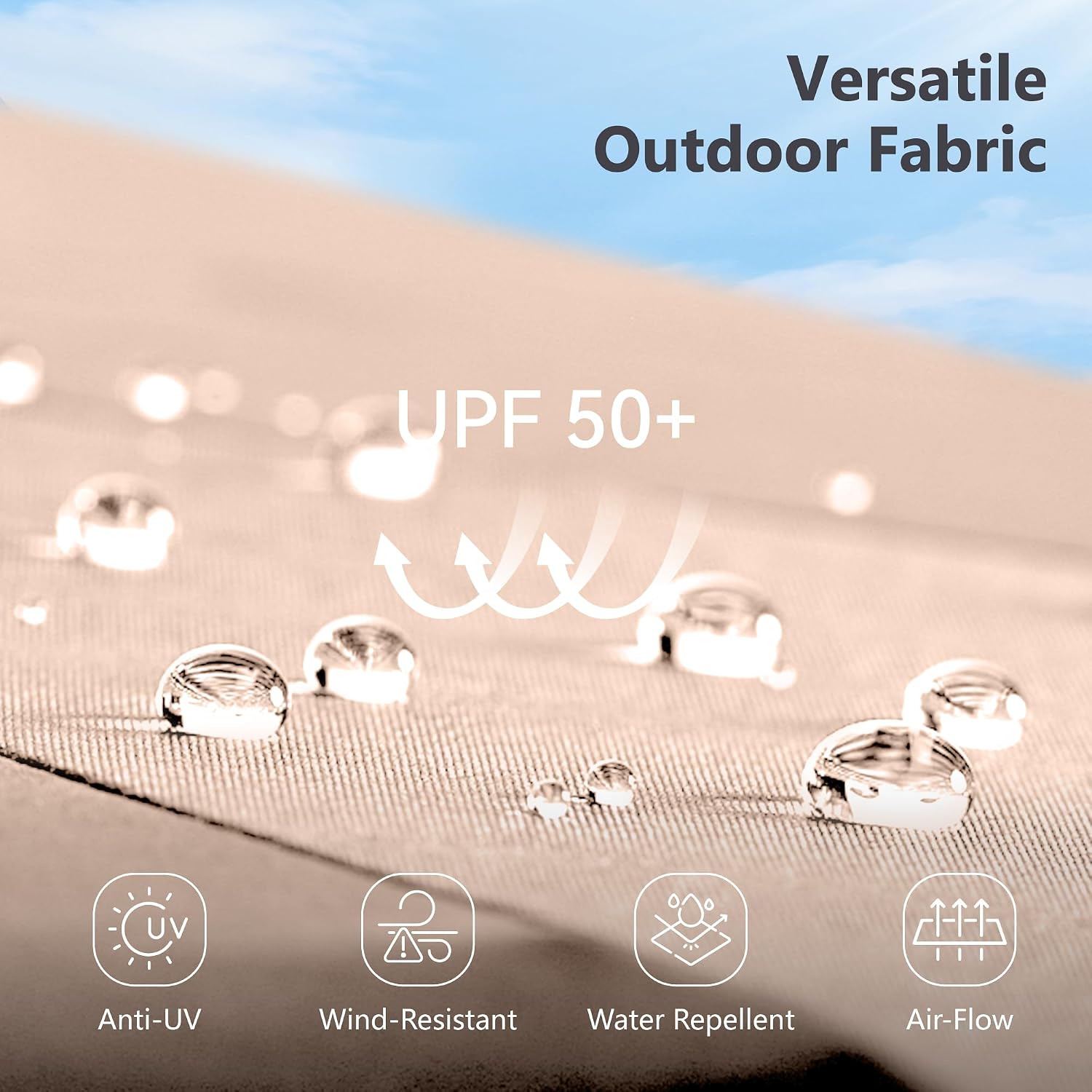 MFSTUDIO 15ft Double Sided Patio Umbrella with Solar Lights, Outdoor Large Umbrellas with Crank Handle and 36 LED Lights, Rectangular Market Umbrella with Base Included for Deck Pool Shade, Beige