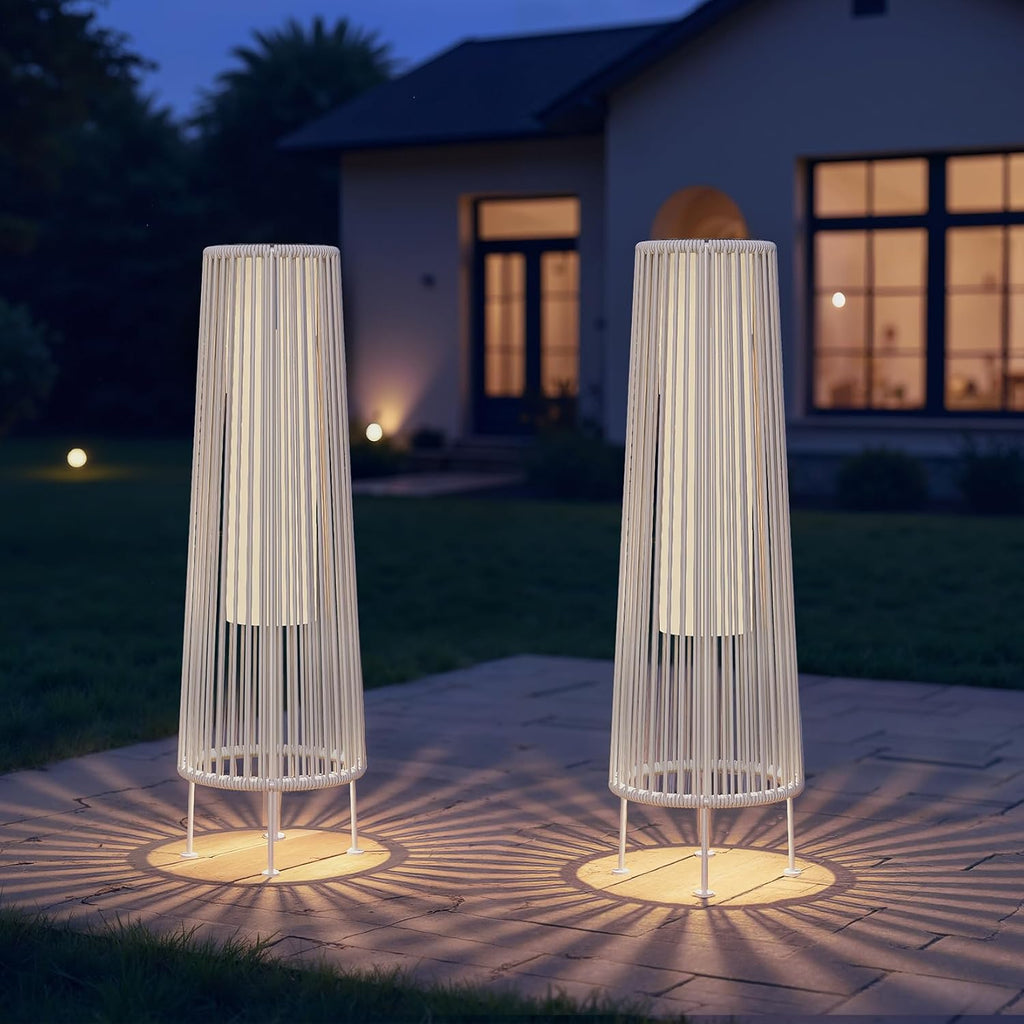 Grand patio Outdoor Floor Solar Light 2-Pack, Wicker Solar Patio Lamp Waterproof Outside Deck Lamp for Porch, Yard, Garden, Lawn Decorations - White, Gordes 2 PCS