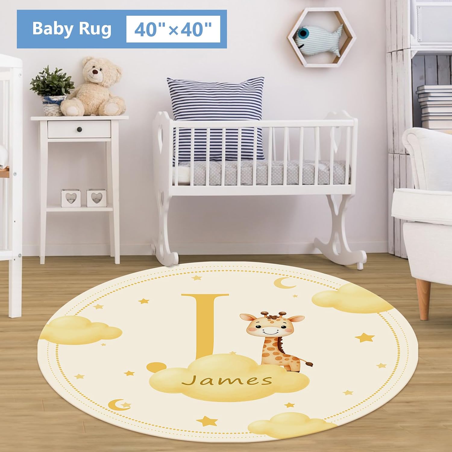 KAINSY Custom Crib Bedding Set, 5 Pcs Personalized Name Monogram Baby Crib Sets for Infants Toddlers, Yellow Giraffe Nursery Bedding Set for Boys Girls, Double Layer Baby Bedding Sets Customized Gifts