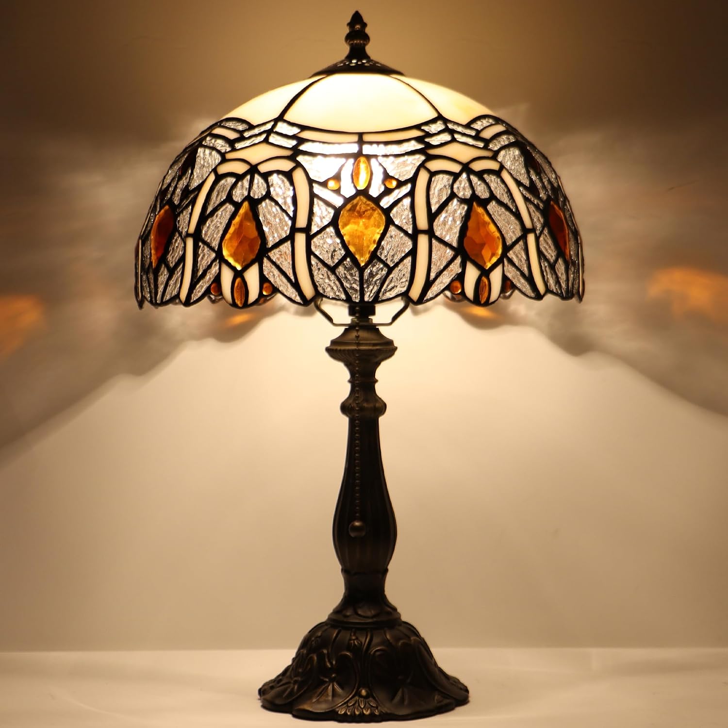 Tiffany Style Lamp Stained Glass Table Lamp Memory Sympathy Desk Reading Light 12X19 Inch (Crystal Style)