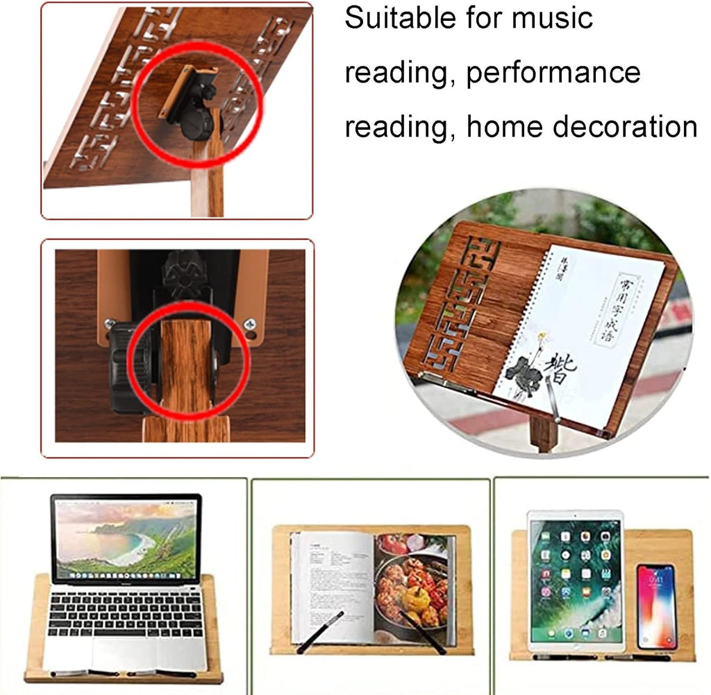 Portable Lightweight Music Stand, Two-in-one Dual-use Bamboo Book Stand, Sheet Music Stand with Violin Hanger, The Surface is Painted to Prolong The Service Life, Solid