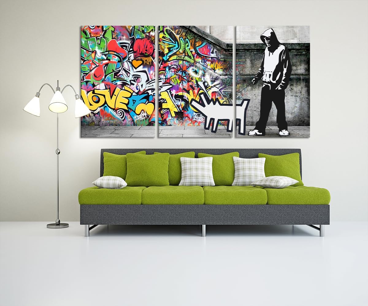 Novatique Banksy Canvas Wall Art Graffiti Pictures Wall Decor Abstract Painting Pop Art Wall Decor Street Art Canvas Print for Living Room Bedroom, 24'x 36'x 3Pcs