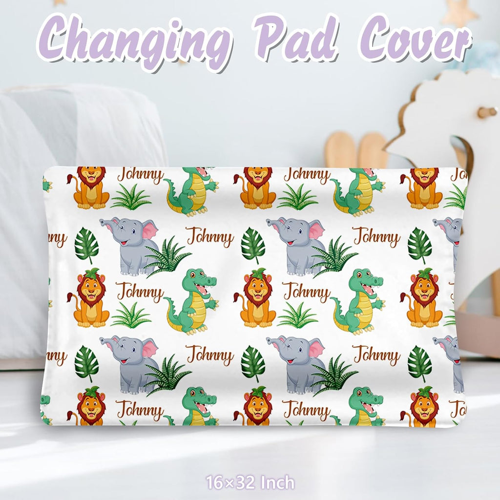 Personalized Baby Crib Bedding Set, 5 Pcs Custom Name Nursery Bedding Set for Girls Boys, Jungle Animals Baby Crib Set for Toddlers Infants, Double Layer Bedding Crib Sets Customized Gifts